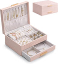 Lolalet 2-Layer Jewelry Box Organizer Holder for Women Girls Mom -Pink | Jewelry Storage Case with Drawers for Necklaces Ring Earrings Bracelet Watch, Gifts Choice for Mom Mother’s Day
