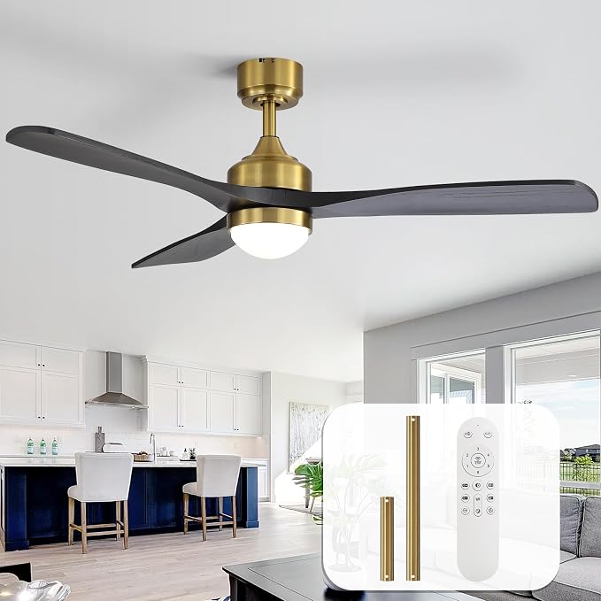 Sofucor 52" Solid Wood Ceiling Fan Lights, Flush Mount & Downrod Mount Ceiling Fan with Lights and Remote, Wood Blades Modern Outdoor Ceiling Fans for Bedroom/Farmhouse/Patio/Indoor