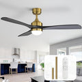 Sofucor 52" Solid Wood Ceiling Fan Lights, Flush Mount & Downrod Mount Ceiling Fan with Lights and Remote, Wood Blades Modern Outdoor Ceiling Fans for Bedroom/Farmhouse/Patio/Indoor