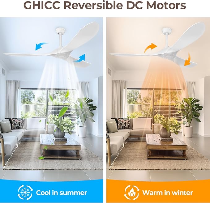 Obabala 60 Inch Ceiling Fan Without Lights, White | Outdoor Ceiling Fan with Remote, 6-Speed Adjustable Reversible DC Motor for Patio & Living Room