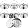 6 Pack Portable Mosquito Coil Holder Bulk with Handle Incense Coil Burner with Cover Fireproof Round Metal Mosquito Sandalwood Incense Box for Outdoor Use Patio Pool Camping Fishing