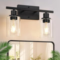 Indoi 2-Light Bathroom Light Fixtures, Matte Black Modern Vanity Lights with Clear Glass Shades, Bathroom Wall Lamp for Mirror Living Room Cabinet Bedroom Porch