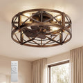 Caged Ceiling Fan with Light and Remote, 20" Low Profile Flush Mount Ceiling Fans with Light, 6 Speed, Timing, Reversible DC Motor, Small Farmhouse Fan Lights for Bedroon Kitchen Living Dining Room