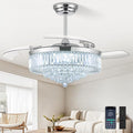 52 Inch Fandelier Ceiling Fan with Light, Retractable Chandelier Fan LED Dimmable Crystal Ceiling Fan for Bedroom Living Room Dining Room-Chrome