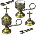 Zonon 2 Sets Incense Burner with Tong, Frankincense Charcoal Incense Stand Holder, Ideal for Yoga, Spa, Aromatherapy, Home and Christian Church Censer (Bronze,Classic)