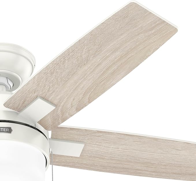 Hunter 44 inch Indoor Ceiling Fan with LED Light - White Ceiling Fan with Pull Chain, for Bedroom or Living Room, Standard Mount, No Remote, 5 Blades, Includes Bulbs - Anisten 52488, Fresh White | Standard Mount, Pull Chain, 5 Blades, For Bedroom, Livi...