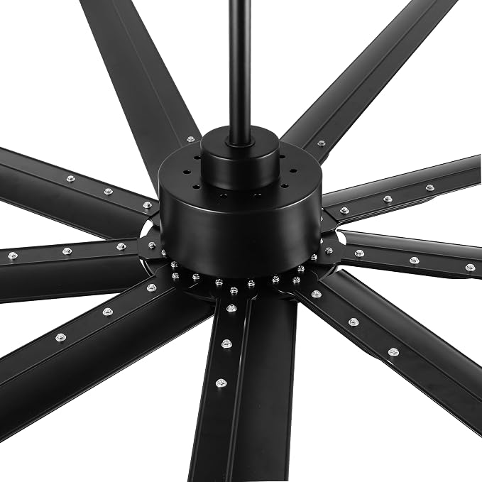 WINGBO Black Industrial Ceiling Fan No Light 84", 9 Aluminum Blades, 6 Speed Remote Control, Reversible DC Motor, for Home and Commercial Use, Living Room/Shop/Warehouse