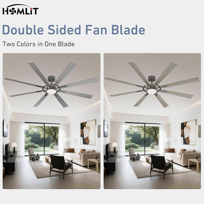 72 Inch Smart Ceiling Fan with Light and Remote, Silver Ceiling Fan with Quiet Reversible DC Motor, Compatible with Alexa/Google/APP, 3CCT Dimmable Large Indoor/Outdoor Ceiling Fans for Patio