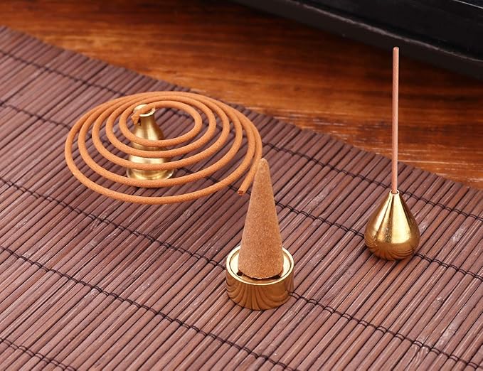 Brass Incense Holder 3 Styles, Incense Cone Burner, Coil Incense Holder, Incense Stick Holder (6 Pieces)
