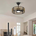 TALOYA 20 Inch Caged Ceiling Fans with Lights Chandelier Remote Control Flush Mount Low Profile for Bedroom Living Room Patio,Reversible,Buzzer Mute,Dimmable Led Light Included,Fandelier,Black