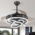 TXCSLY Retractable Ceiling Fan, 42 Inch Chandelier Ceiling Fans with Light, Modern Fandelier Ceiling Fan for Bedroom Living Room Dinning Room, Reverse Motor, 3 Color Temperature, 6 Wind Speed-Black