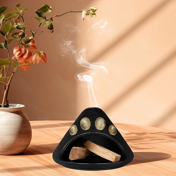 Palo Santo Holder, Palo Santo Burner for Cedar, Sage Burning, Mountain Modeling Smudge Bowl Fireplace Chimney Smudge Bowl for Yoga, Meditation and Energy Cleansing Aromatic Home(Black Gold)