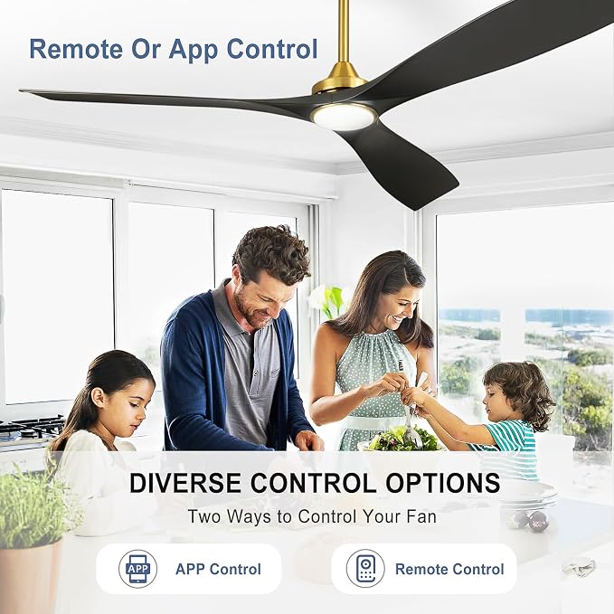 Modern Ceiling Fan with Light: Black and Gold Ceiling Fans with Remote and Smart APP Control 3 Blades - 60 Inch Ceiling Fan for Indoor Living Room Bedroom