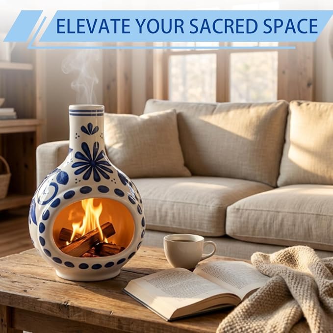 Ceramic Incense Holder Palo Santo Holder Handcrafted Dual-Use for Sage Sticks Cones Incense Burner for Yoga Meditation Aromatherapy Healing Home Decor Blue and White Porcelain (Style A)