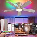 42 inch RGB Ceiling Fan with Light, Voice & App & Remote Control Low Profile Flush Mount Ceiling Fan,6 Speeds Silent Motor, 4-Color Temperature Dimmable for Home Office Party, Champagne Gold