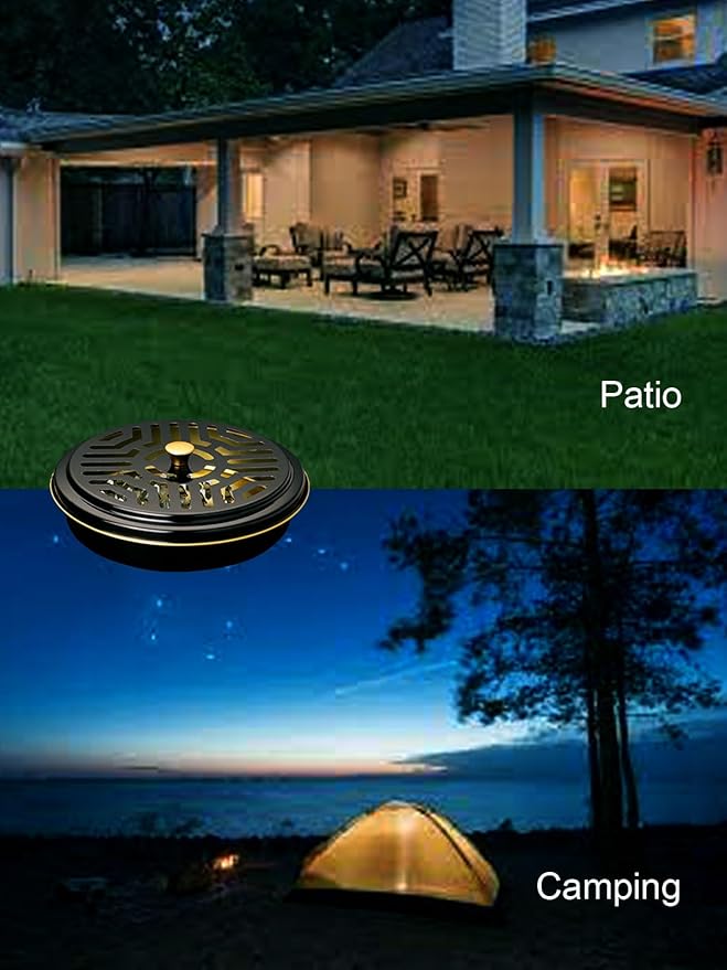 Mosquito Coil Holder, 2 Pack Metal Mosquito Repellent Coil Holder with Lid Black Portable Incense Coil Burner for Outdoor Camping Patio Party
