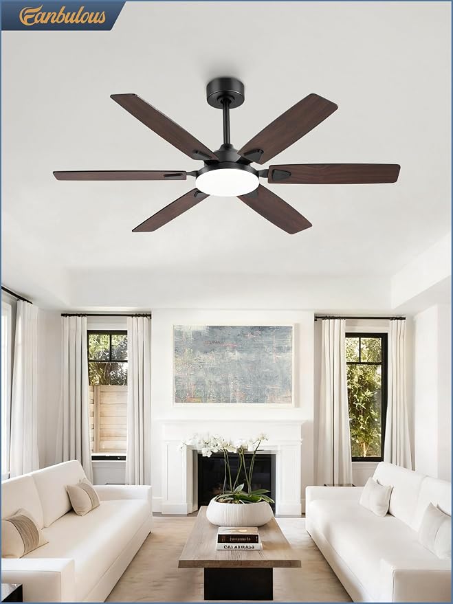 Fanbulous 52 Inch Ceiling Fans with Lights, Indoor/Outdoor Modern Ceiling Fan with Reversible Blade And 2 Rods, Quiet DC Motor, 3CCT & 6-Speed Remote Control, Dual Finish Blade for Living Room/Bedroom