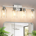 Ascher Bathroom Light Fixtures, 4-Light Vanity Light Over Mirror, Brushed Nickel Wall Sconces with Clear Glass Shades, Wall Lamp for Living Room Bedroom, E26 Base(Bulbs Not Included)