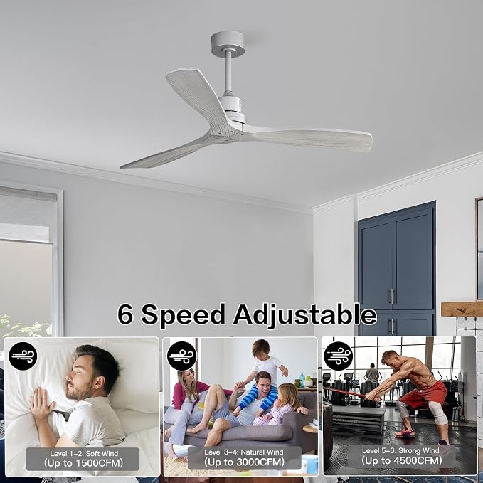 Sofucor Smart Ceiling Fan no Lights, 52" Low Profile Wood Ceiling Fans with Remote, Compatible with Alexa/Google/App, for Bedroom Living Room Patio Indoor Outdoor