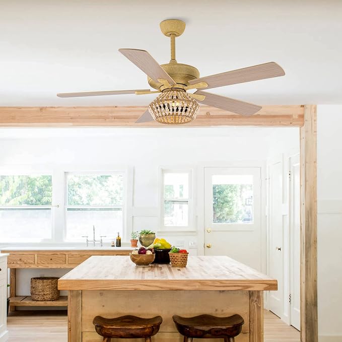52" Farmhouse Ceiling Fans with Lights - 5 Reversible 2-Tone Blades, 3 Speeds Quiet Operation, Timer Function, Ceiling Fan with Remote for Living Room Bedroom