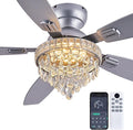Crystal Ceiling Fan Fandelier with Lights-Ceiling Fans with Lights,54" Low Profile and Remote Control, Flush Mount, Reversible, Dimmable, Noiseless, Sliver Ceiling Fan for Bedroom