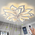Dalouguan 35" White Modern Ceiling Fan with Lights Remote Control, 6 Speeds 3 Light Color Low Profile Flush Mount Ceiling Fan for Kitchen Bedroom Living Room