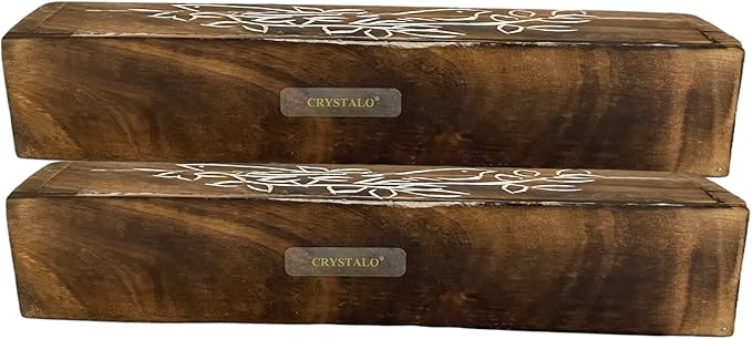 2 Pack Wooden Coffin Incense Sticks Burner - 12 Inches Carved - Storage Compartment (Carved Bird on Branch)
