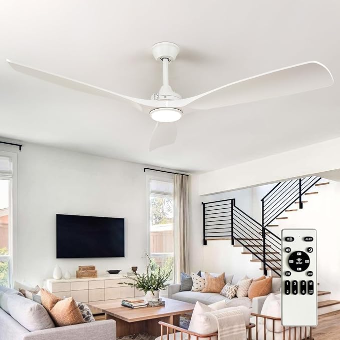 Depuley 60-Inch Ceiling Fan with Light: White 3 Blade Outdoor Fans for Patios - Dimmable Indoor Fan with Remote Control Fandelier Ceiling Fans for Living Dining Room Reversible 6 Speed