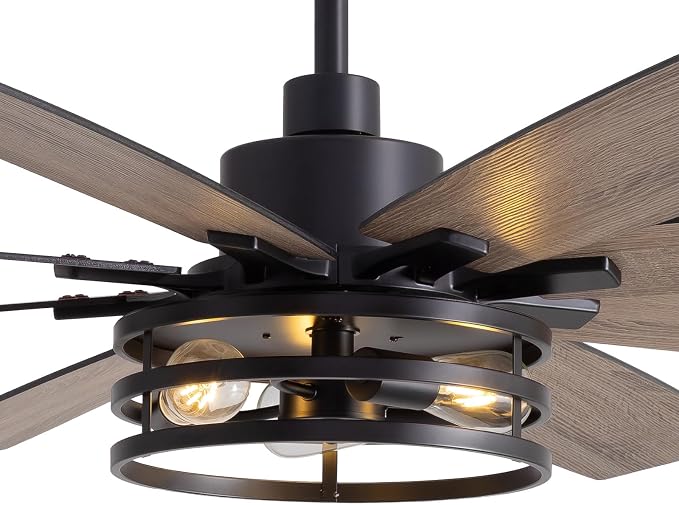 LuminFan 72 inch Large Ceiling Fans with Lights and Remote, Black Modern Ceiling Fan for Living Room, Patios, 6 Speed Reversible Quiet DC Motor, 8 Blades, Easy to Install