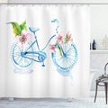 Ambesonne Bicycle Shower Curtain, Grungy Inspired Watercolors Textured Bicycle with Orchids Romantic Vehicle, Cloth Fabric Bathroom Decor Set with Hooks, 69" W x 70" L, Pink Blue