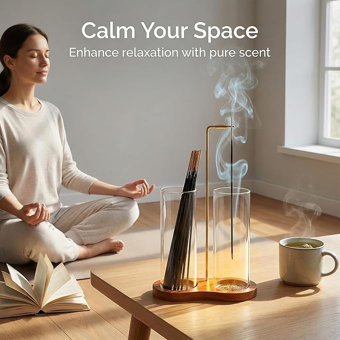 Incense Holder, 2 in 1 Glass Incense Holder for Sticks, Anti-Ash Incense Burner with Ash Catcher and Incense Storage for Yoga Meditation Spa Home Decor