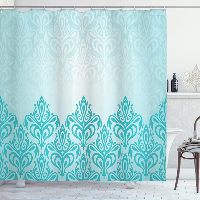 Ambesonne Turquoise Shower Curtain, Retro Style Medieval European Victorian Gradient Royal Pale Patterns Artwork Print, Cloth Fabric Bathroom Decor Set with Hooks, 69" W x 70" L, Blue