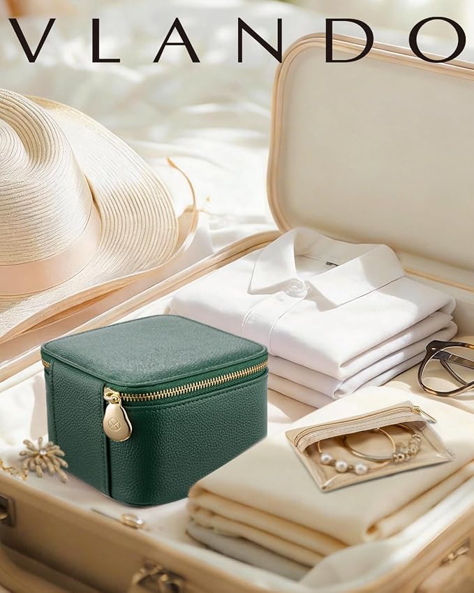 VLANDO Gifts for Teachers,Travel Jewelry Box with 6 Velvet Jewelry Zipper Pockets Jewelry Case Premium Petal Hardware Travel Jewelry Organizer Graduation Gifts (Green)