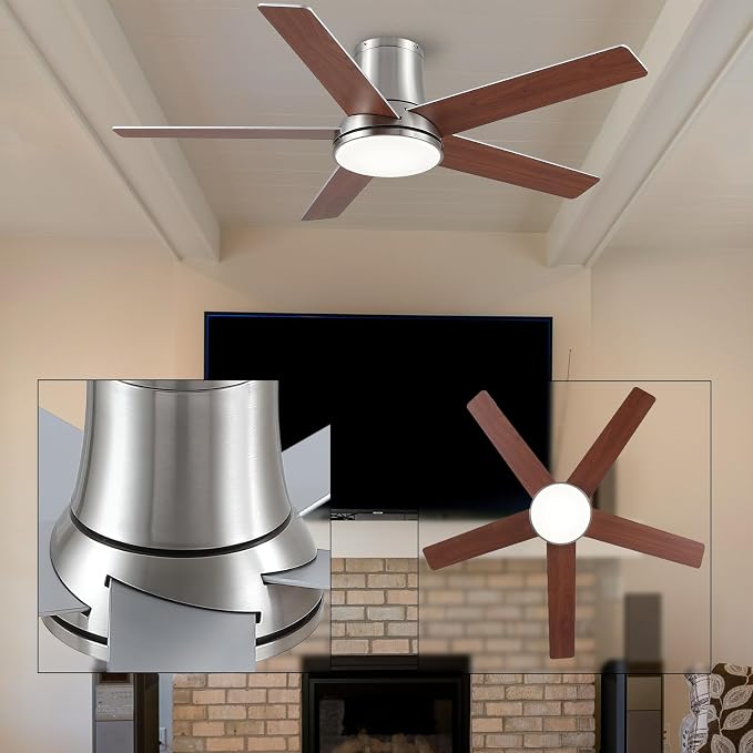 52 Inch Pro Flush Mount Ceiling Fans with Lights and Remote | 3CCT Dimmable LED, 6 Speed, Quiet DC Motor, 3-Level Timer Function, Forward/Reserve For all Seasons, Indoor/Covered Outdoor