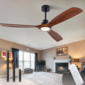 QUTWOB 60" Wood Ceiling Fan with Light, Reversible DC Motor, Remote Control | solid wood blades, quiet 6-speed reversible dc inverter motor, remote control, 3-color led, for indoor outdoor patio bedroom