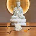 Ceramic Lotus Incense Burner with Brass Stand & Incense Sticks, Ash Catcher Bowl for Meditation Yoga Relaxation, Decorative Incense Holder for Home（White