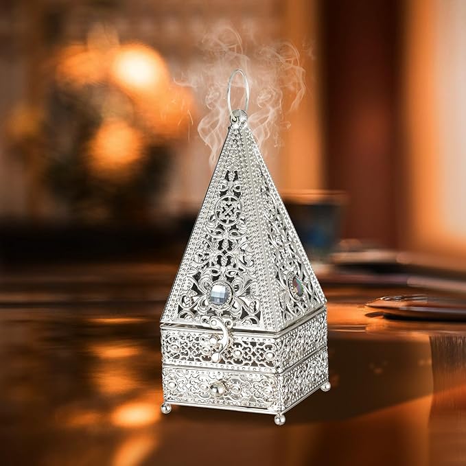 Decorative Palm Tree Incense Burner, Gold Metal Design (Silver-A11)