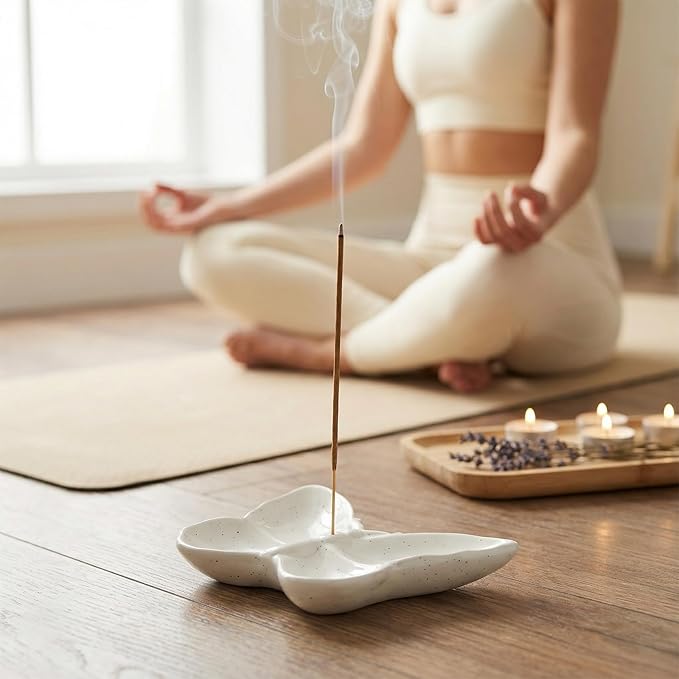 Butterfly Incense Holder for Sticks, Handmade Ceramic Incense Burner, Sage Stick Burner and Palo Santo Holder for Zen Yoga Spa Meditation Home Decor, Butterfly Spiritual Gifts for Women Mom