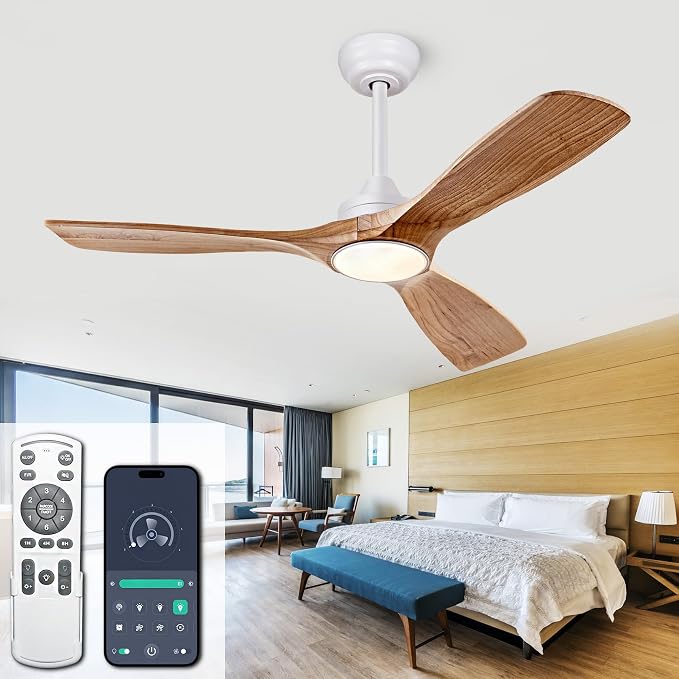 42 Inch Ceiling Fan with Lights, Solid Wood DC Motor Remote & APP Control | solid wood blades, quiet reversible dc motor, remote app control, 3cct dimmable led, indoor outdoor for bedroom patio
