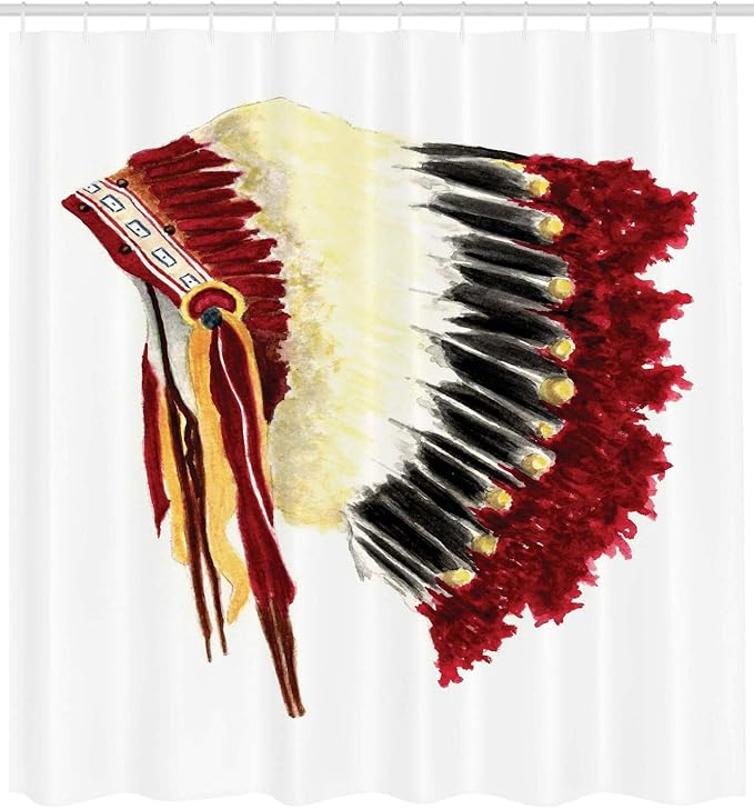 Ambesonne Tribal Shower Curtain, Original Symbolic Eagle Feather Headdress Native Life Style, Cloth Fabric Bathroom Decor Set with Hooks, 69" W x 75" L, Ivory Black