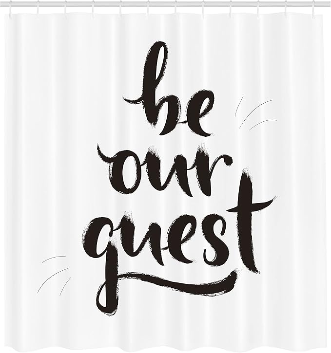 Ambesonne Be Our Guest Shower Curtain, Ink Brush Painting Style Calligraphic Words in Hand Written Print, Cloth Fabric Bathroom Decor Set with Hooks, 69" W x 84" L, White and Charcoal Grey