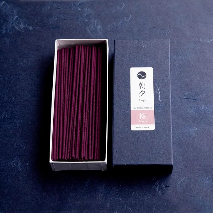 Asayu Japan Low Smoke Incense Gift Set with Incense Holder and Brass Stand, Sakura Incense Sticks with White Lotus Holder