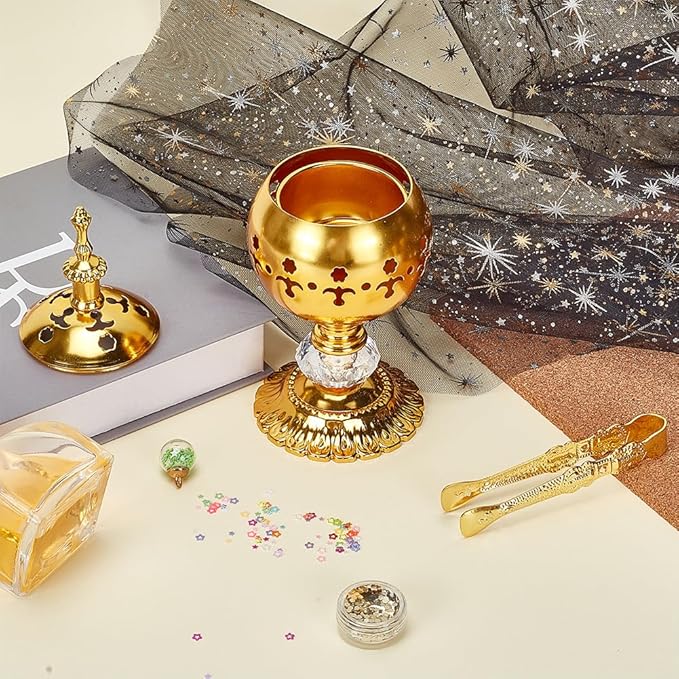 Church Incense Burner with Tong Charcoal, Polished Brass Censer Holder for Church Meditation Yoga and Home Decor