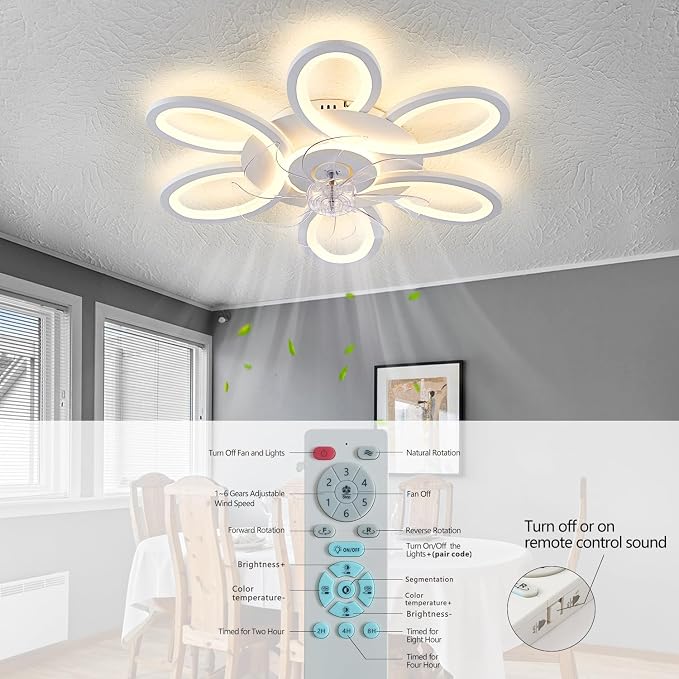 Ceiling Fans with Lights and Remote, 25 Inch Modern Low Profile Flush Mount Ceiling Fan, Dimmable LED Ceiling Light Fixture, Small Ceiling Fans for Bedroom, Kitchen, Indoor-White