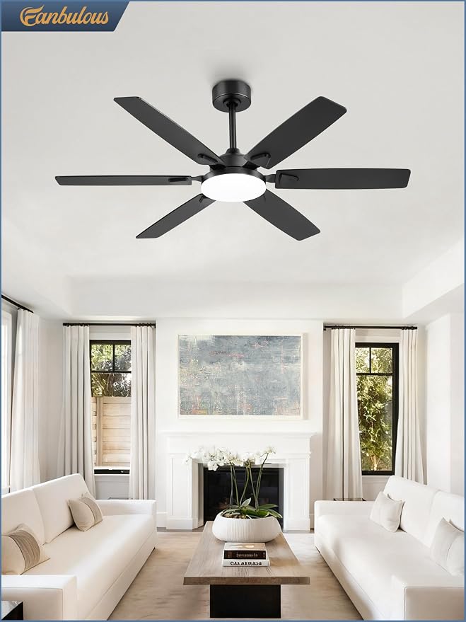 Fanbulous 52 Inch Ceiling Fans with Lights, Indoor/Outdoor Modern Ceiling Fan with Reversible Blade And 2 Rods, Quiet DC Motor, 3CCT & 6-Speed Remote Control, Dual Finish Blade for Living Room/Bedroom
