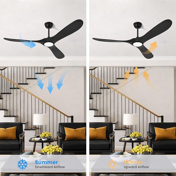 heimo 60 Inch Black Ceiling Fan with Light and Remote, Wood Outdoor Ceiling Fans with Lights Dimmable for Bedroom Living Dining Room Patios Garage Gazebo Farmhouse Big Dc Reversible Fan