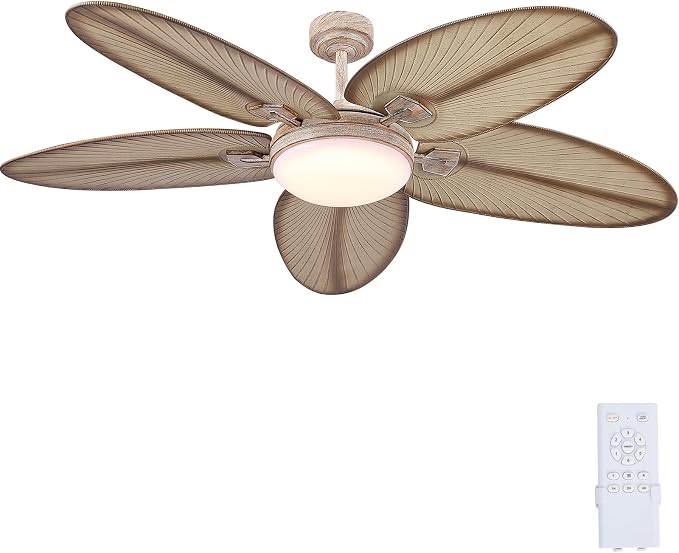 62"Large Unique Tropical Style Palm Leaf Ceiling Fans with Lights & Remote | Super Large Airflow with 6 Wind Speeds,Reversible,3 LED Light Colors,50W Quiet DC Motor,4H Timer,Suits for Living Room Patio