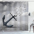 Ambesonne Birds Shower Curtain, Anchor Turns into Group of Flying Birds Seagulls for Liberty and Hope Mood Graphic Art, Cloth Fabric Bathroom Decor Set with Hooks, 69" W x 70" L, Silver Grey