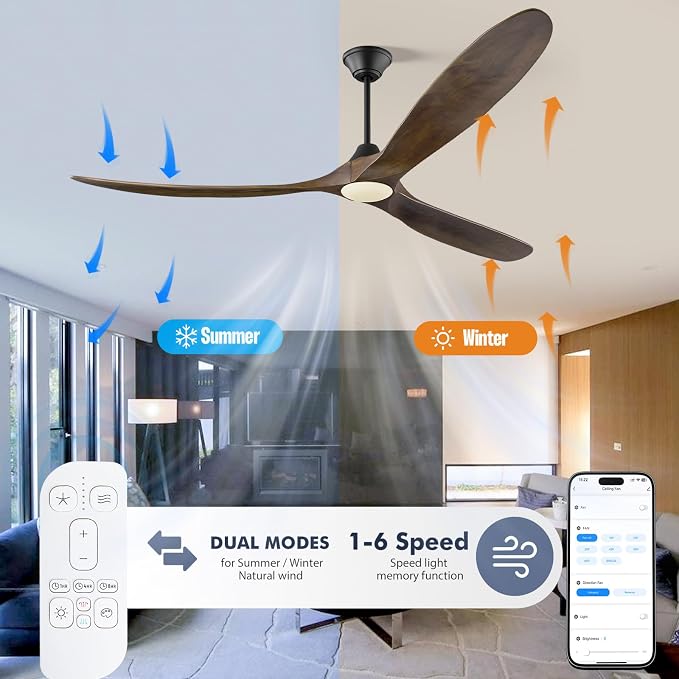 82 inch Large Ceiling Fans with Lights, Damp Rated Outdoor Ceiling Fan for Patios, 3 Wooden Propeller Blades, High CFM Smart Fan with Remote & APP & Alexa Control for Indoor Exterior Commercial
