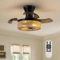 28'' Retractable Ceiling Fan with Lights, Flush Mount Small Caged Low Profile Ceiling Fan with Remote Invisible Blades 6 Wind Speeds farmhouse Fandelier for Kids Nursery Room, Bedroom, Kitchen